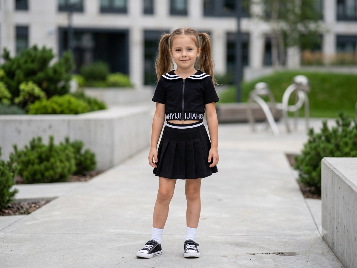 black sailor-style pleated skirt