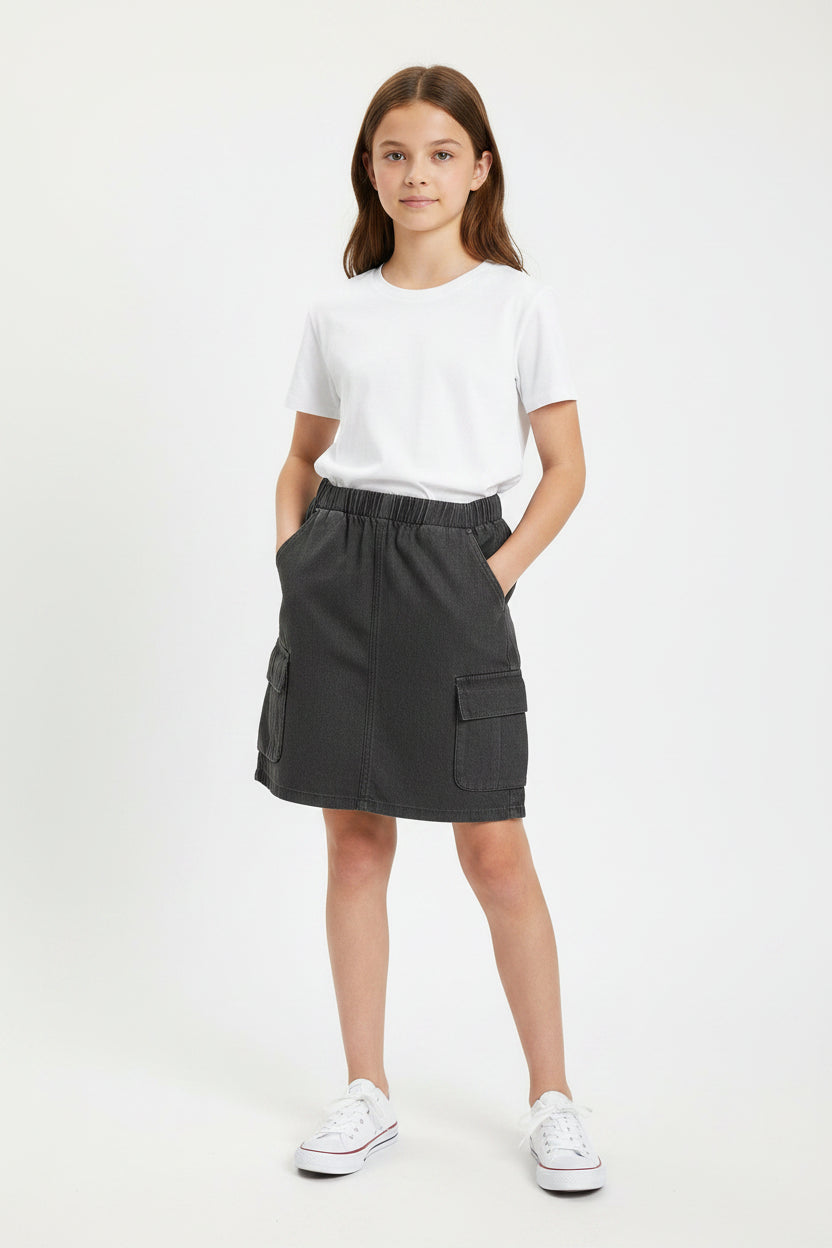 grey denim utility mini skirt