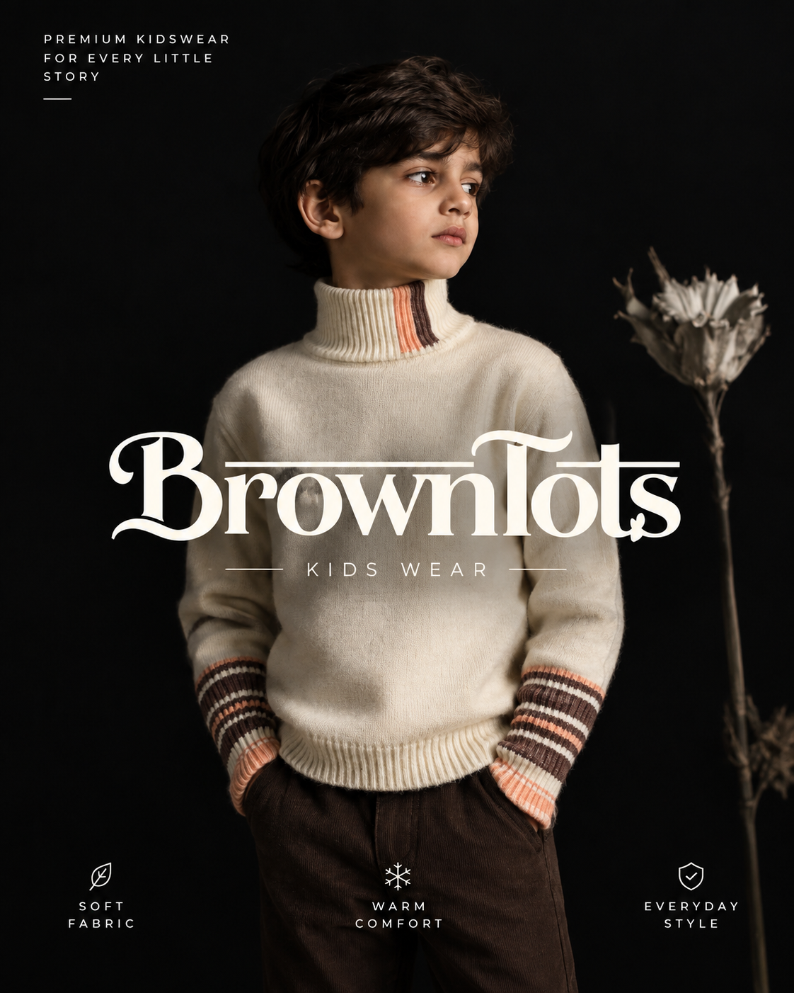 Turtle Neck offwhite sweater – Brown Tots
