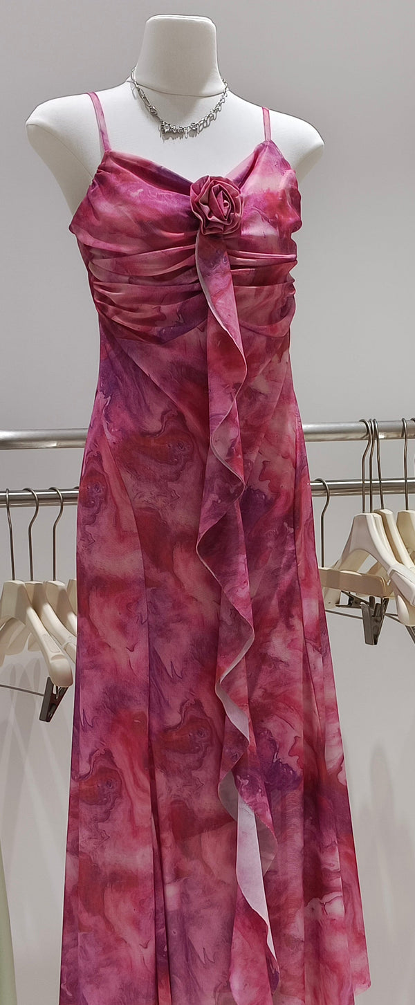 Red and magenta floral-print maxi dress