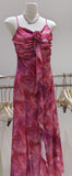 Red and magenta floral-print maxi dress