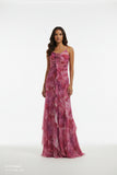 Red and magenta floral-print maxi dress