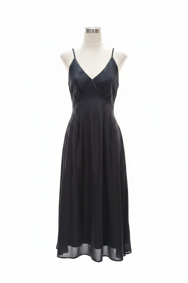 Black Wrap Sleeveless Flowy Midi Dress