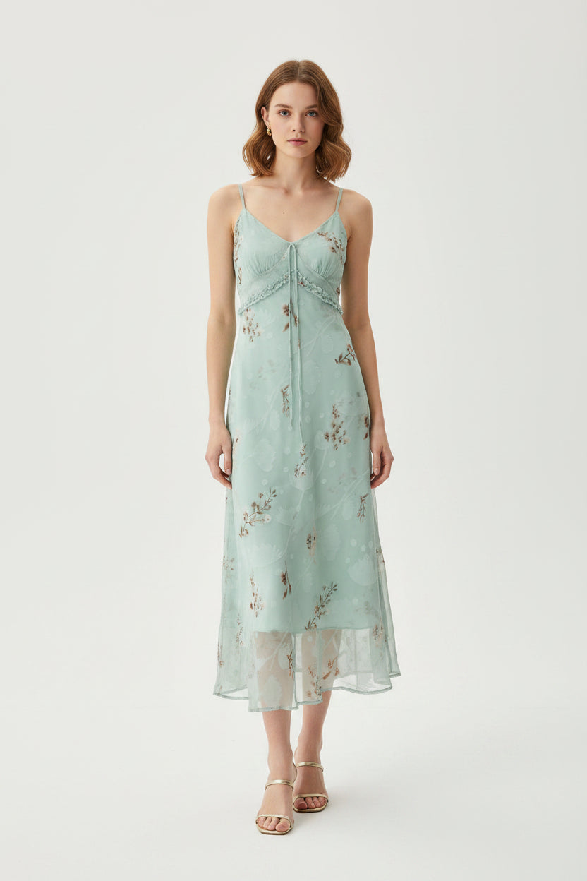 Sage Green floral-print camisole midi dress