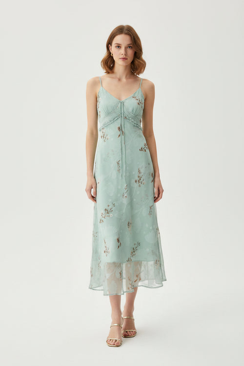 Sage Green floral-print camisole midi dress