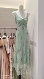 Sage Green floral-print camisole midi dress