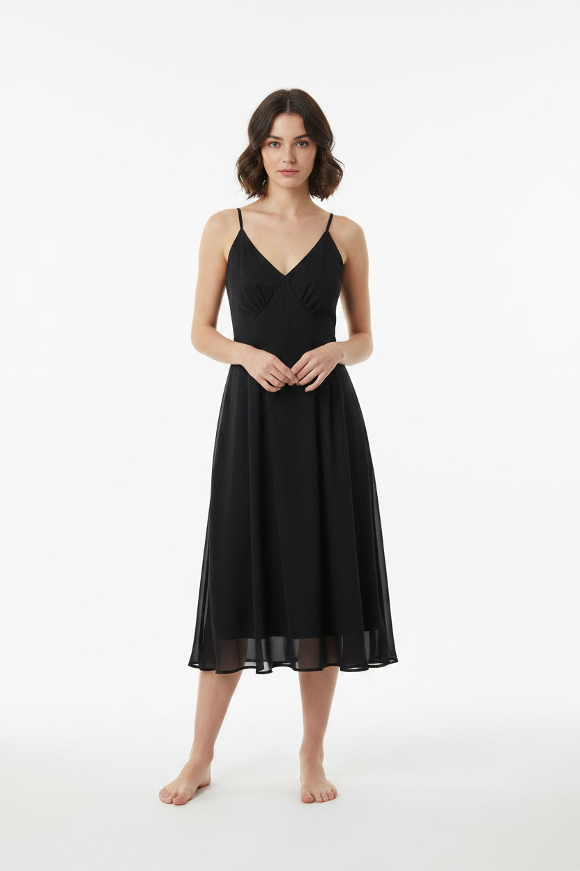 Black Wrap Sleeveless Flowy Midi Dress