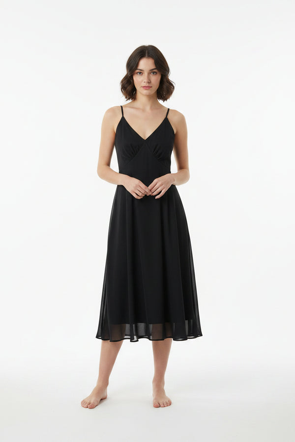 Black Wrap Sleeveless Flowy Midi Dress