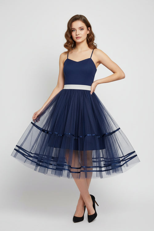 Navy blue  cocktail dress with a tulle skirt