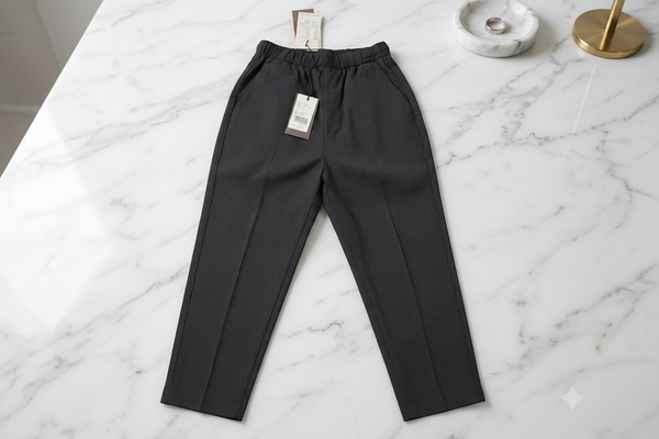 Charcoal Mid-Rise Relaxed Fit Trousers featuring a textured self-design