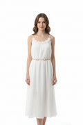 white crinkle-textured spaghetti strap midi/maxi dress