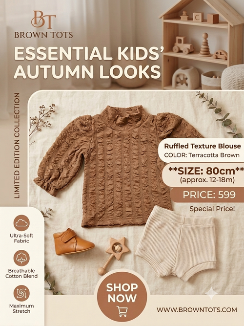 Girl's top featuring a floral jacquard pattern and lantern sleeves.