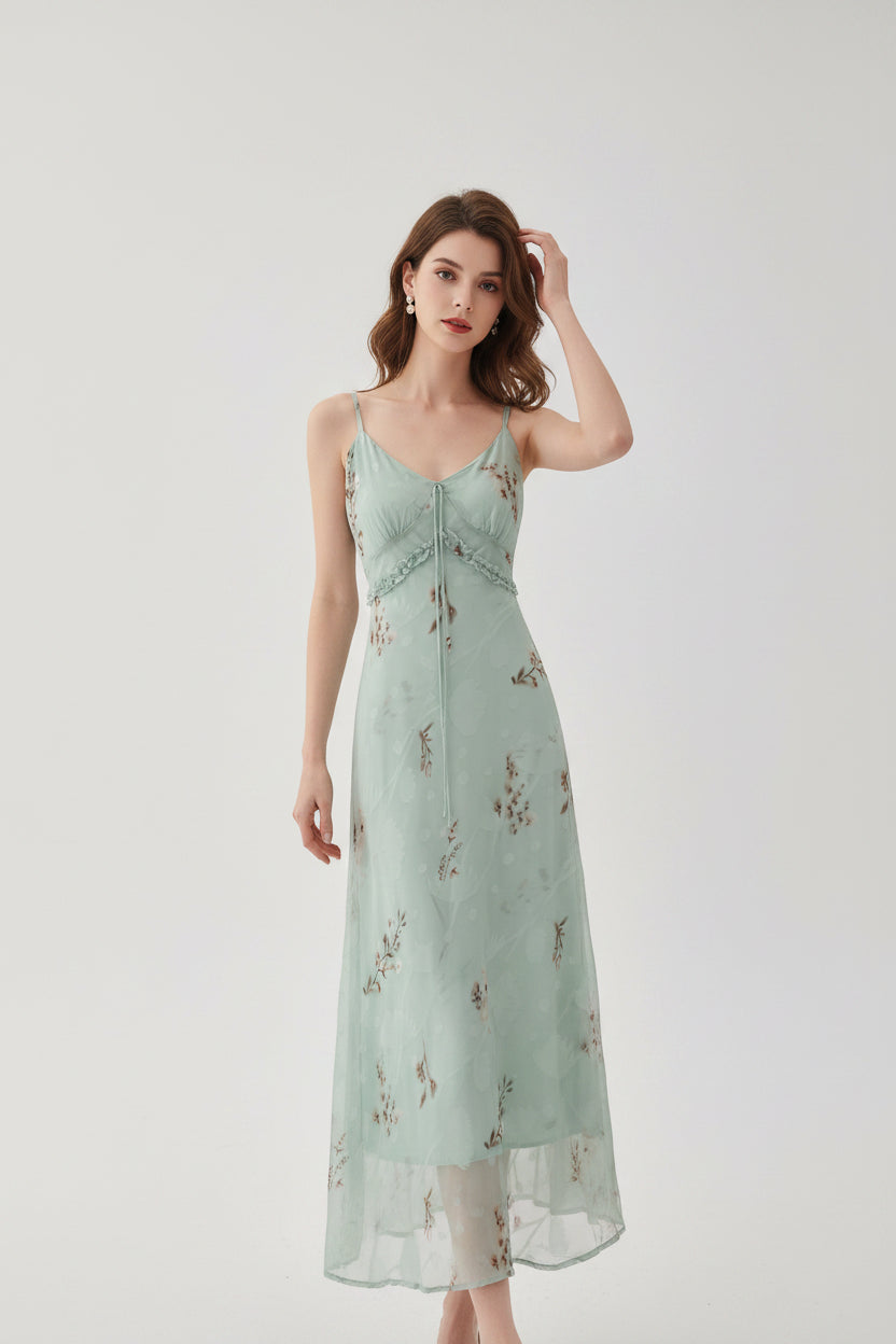 Mint green floral midi slip dress