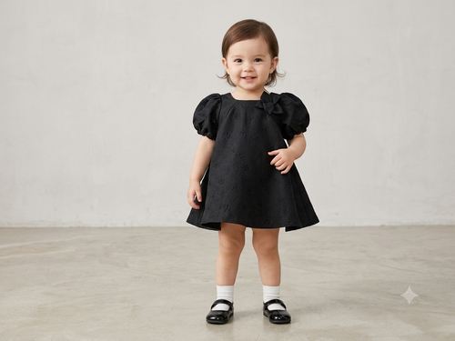 Lantern Sleeve Black Dress Frock