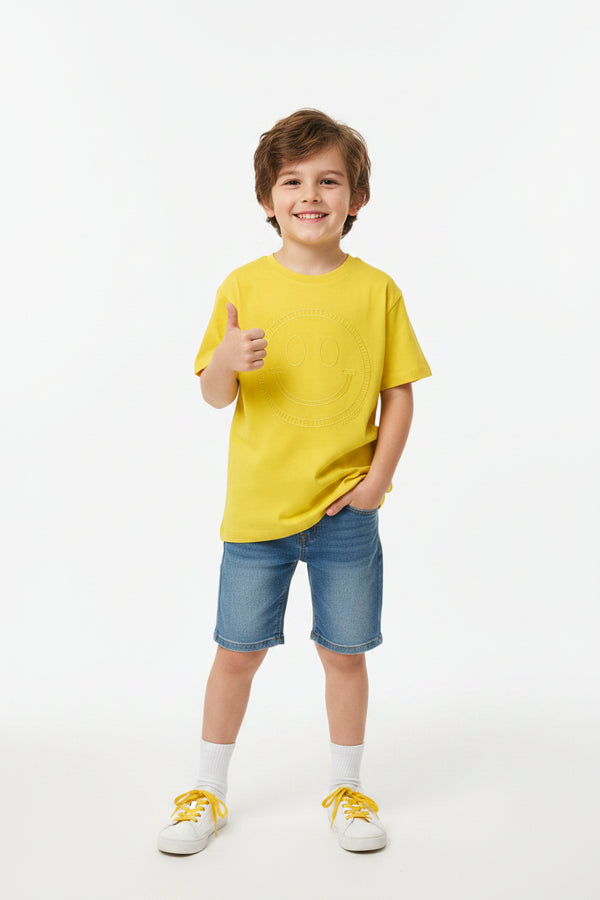 BT Boys 100% Pure Cotton Yellow Smiley U2 Tshirt