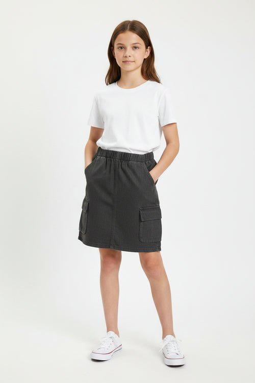 grey denim utility mini skirt