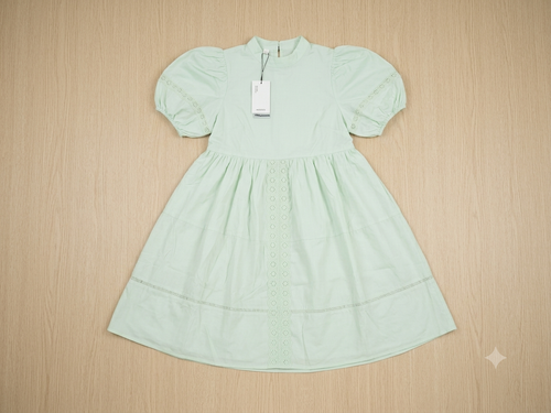 Light Green cotton puff-sleeve dress