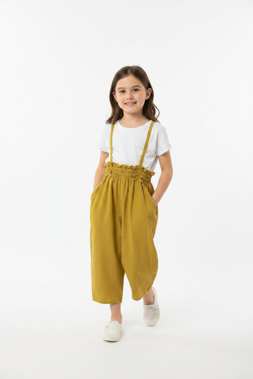 Waist length ruffled overalls