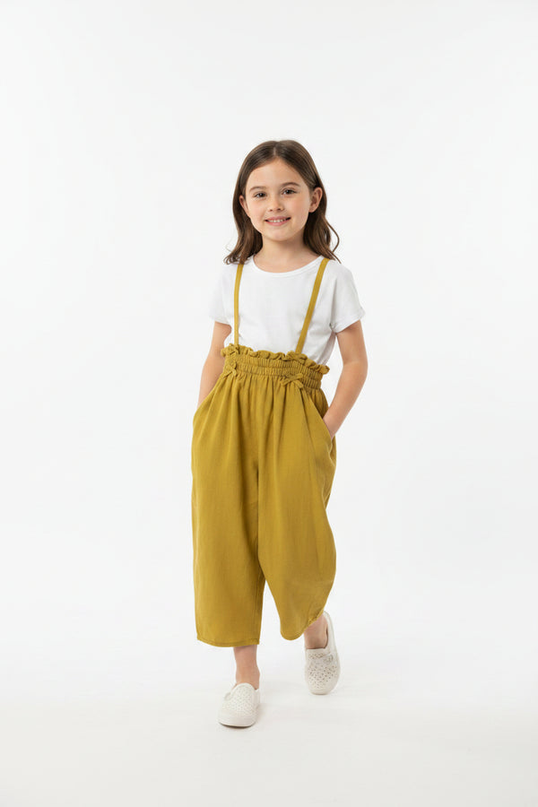 Waist length ruffled overalls