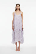 romantic mesh overlay A-line slip midi dress